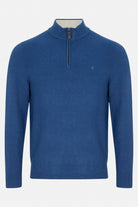 Benetti Quinn Indigo 1/4 Zip knit sweater, front view, with quarter-zip collar and long sleeves.