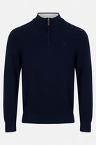Benetti Quinn Navy 1/4 Zip knit sweater, front view, with quarter-zip collar and long sleeves.