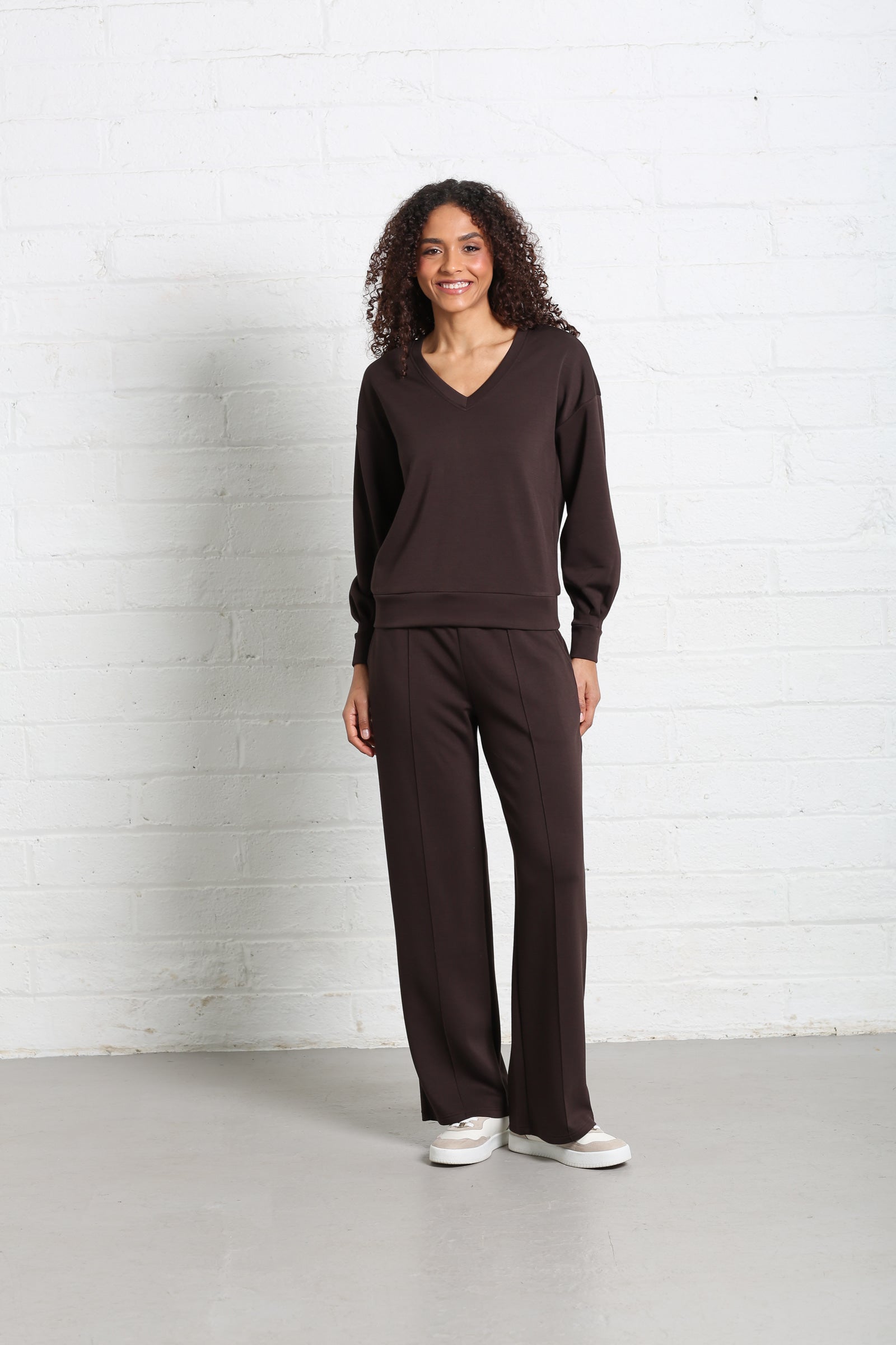 Ladies Relax & Renew Elara V-Neck Sweater-Model Full View