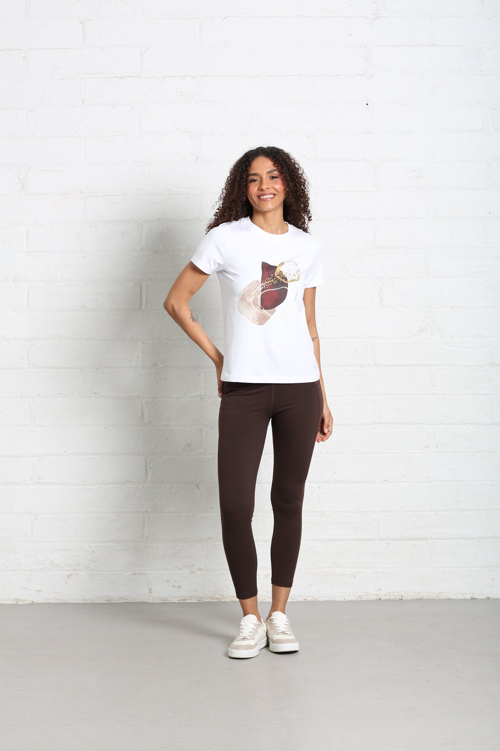 Ladies Relax & Renew Rosalie White Tee-Model Full Front View