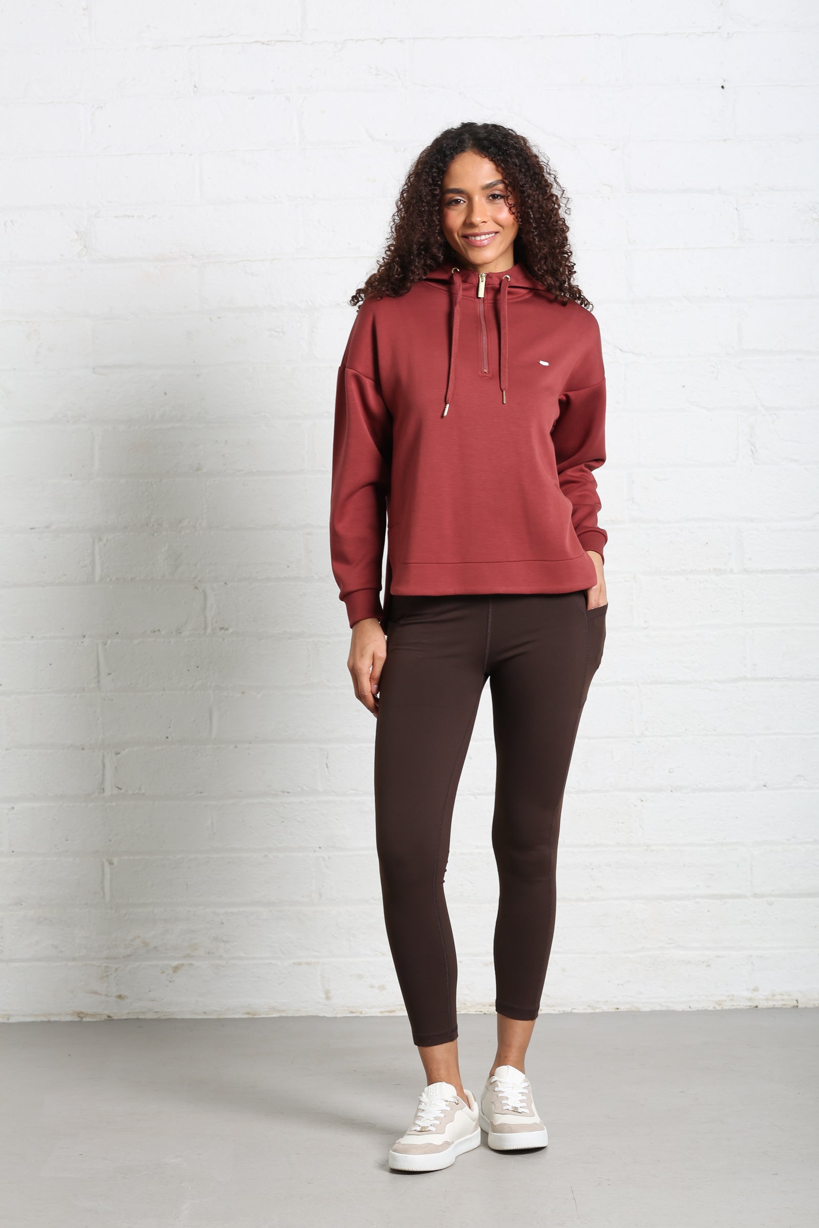 Ladies Relax & Renew Paige  Terracotta Half Zip-Model Full Front View