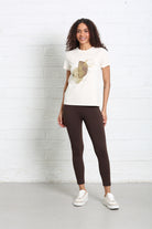 Ladies Relax & Renew Rosalie Cream Tee-Model Full Front View