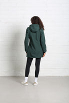 Rant & Rave Relax & Renew Elsie coat in forest, back model view with hood.
