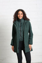 Rant & Rave Relax & Renew Elsie coat in forest, full front model view worn open.
