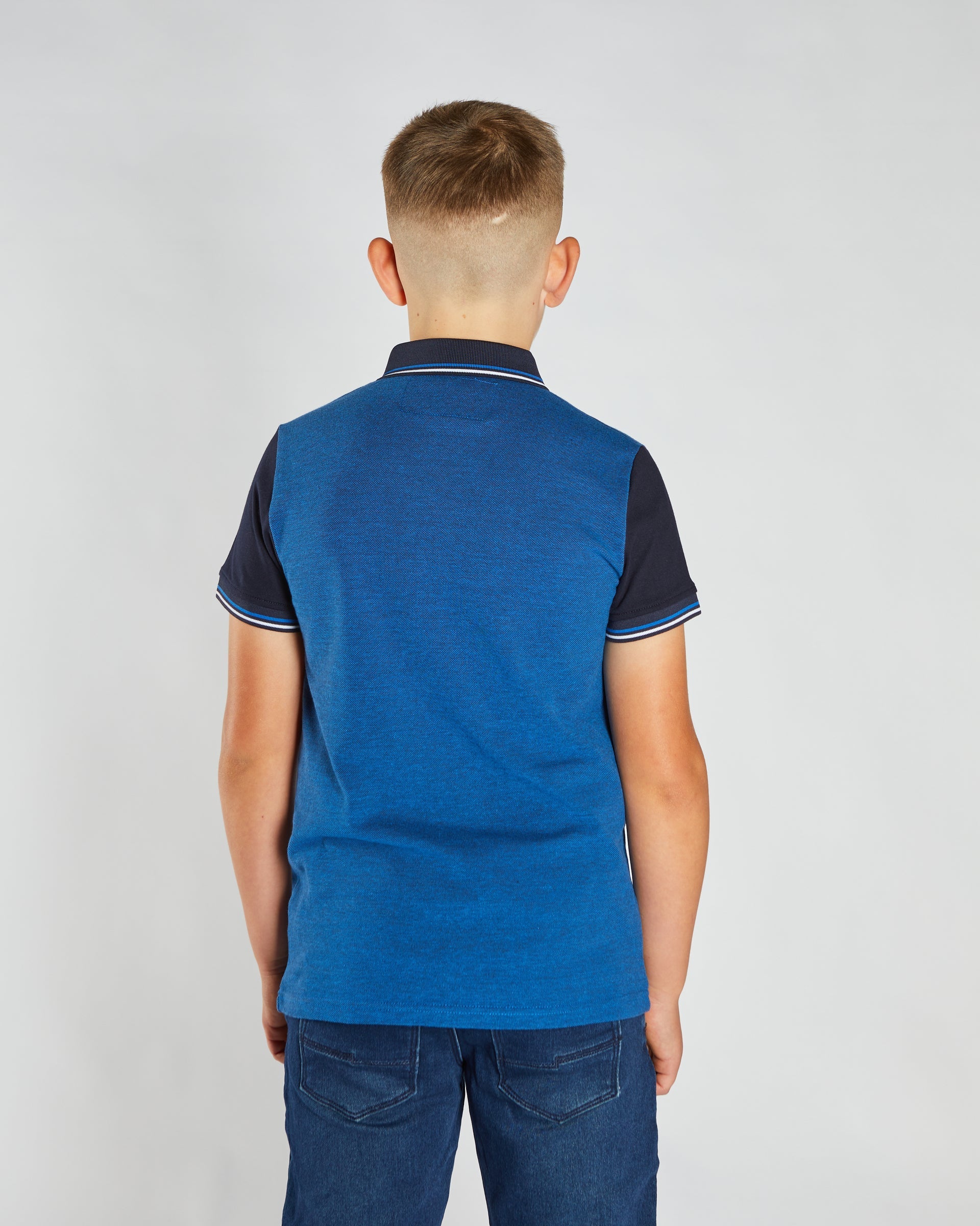 Boys Robinson Birdseye Blue/Navy Polo-Back View