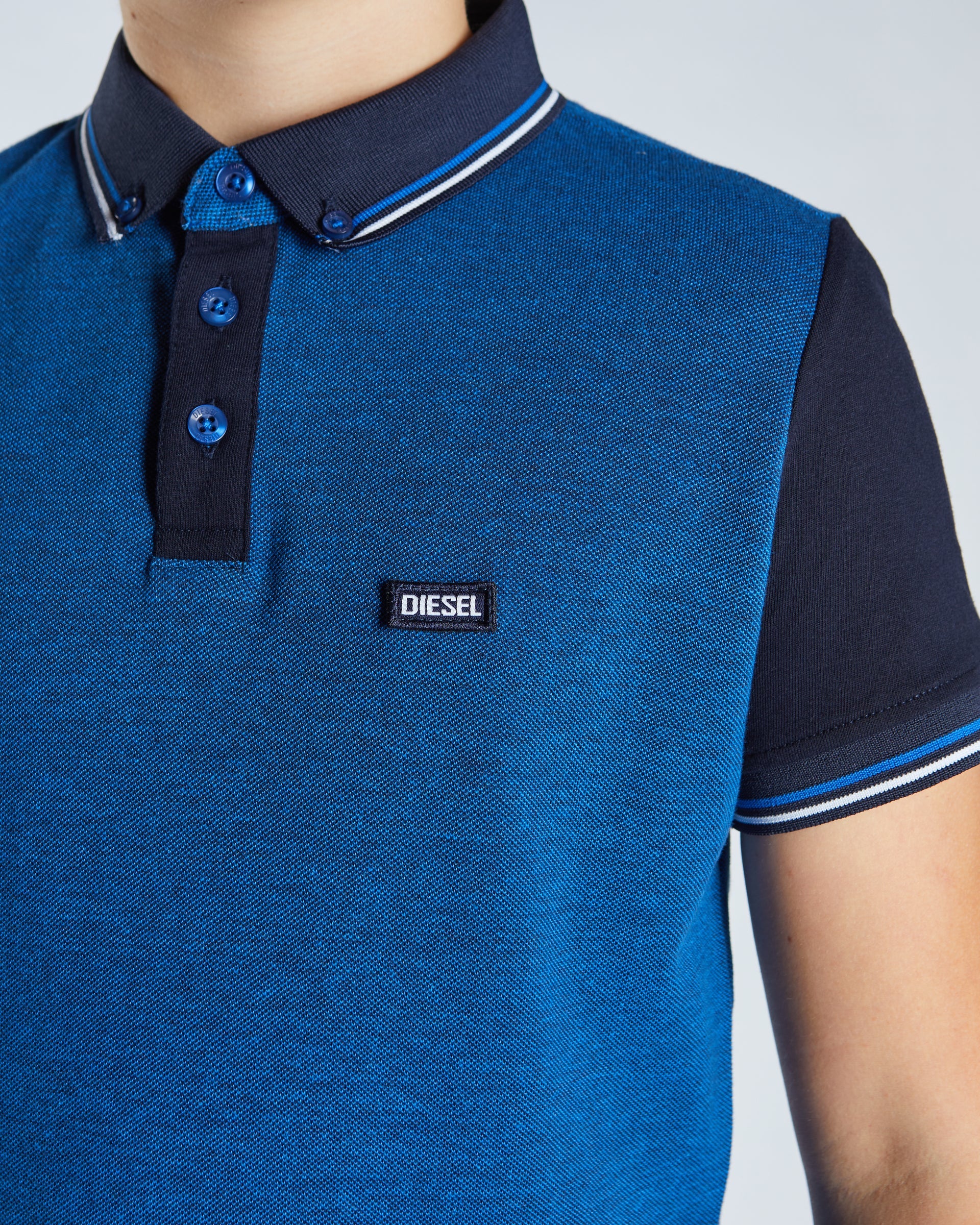 Boys Robinson Birdseye Blue/Navy Polo-Logo View