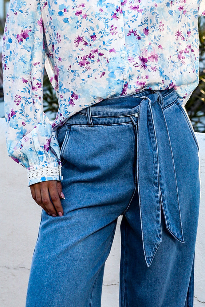 Rant & Rave Romelle Wide Leg Jean Ice Blue, front view on model