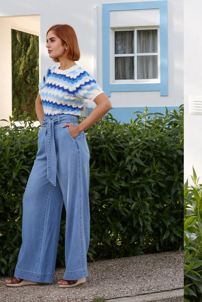 Rant & Rave Romelle Wide Leg Jean Ice Blue, side view on model