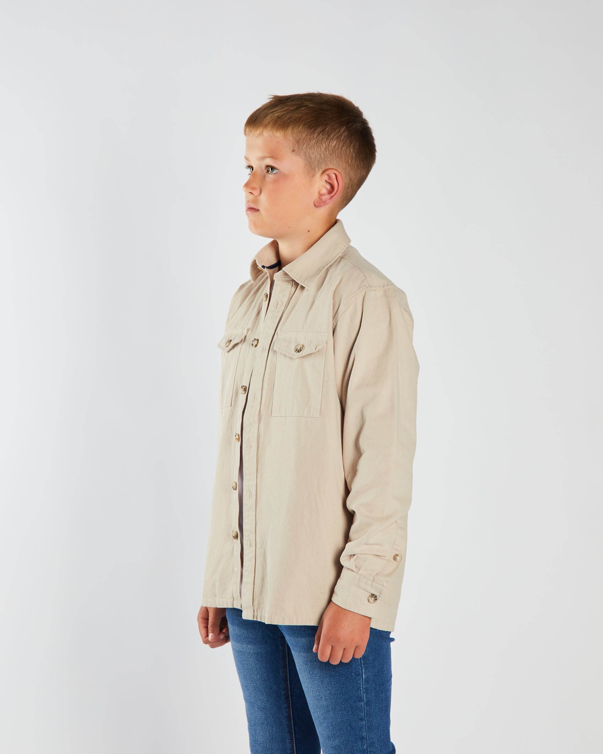 DIESEL KIDS Rowan Sand Overshirt Sand model front view