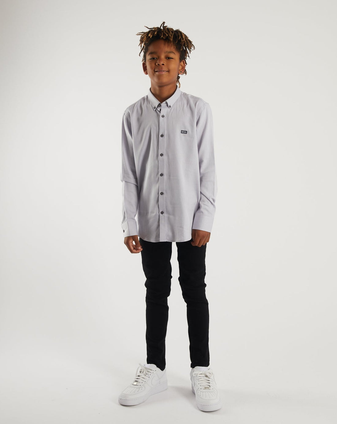 Ryan Boys Grey Pattern Shirt-Model Front View