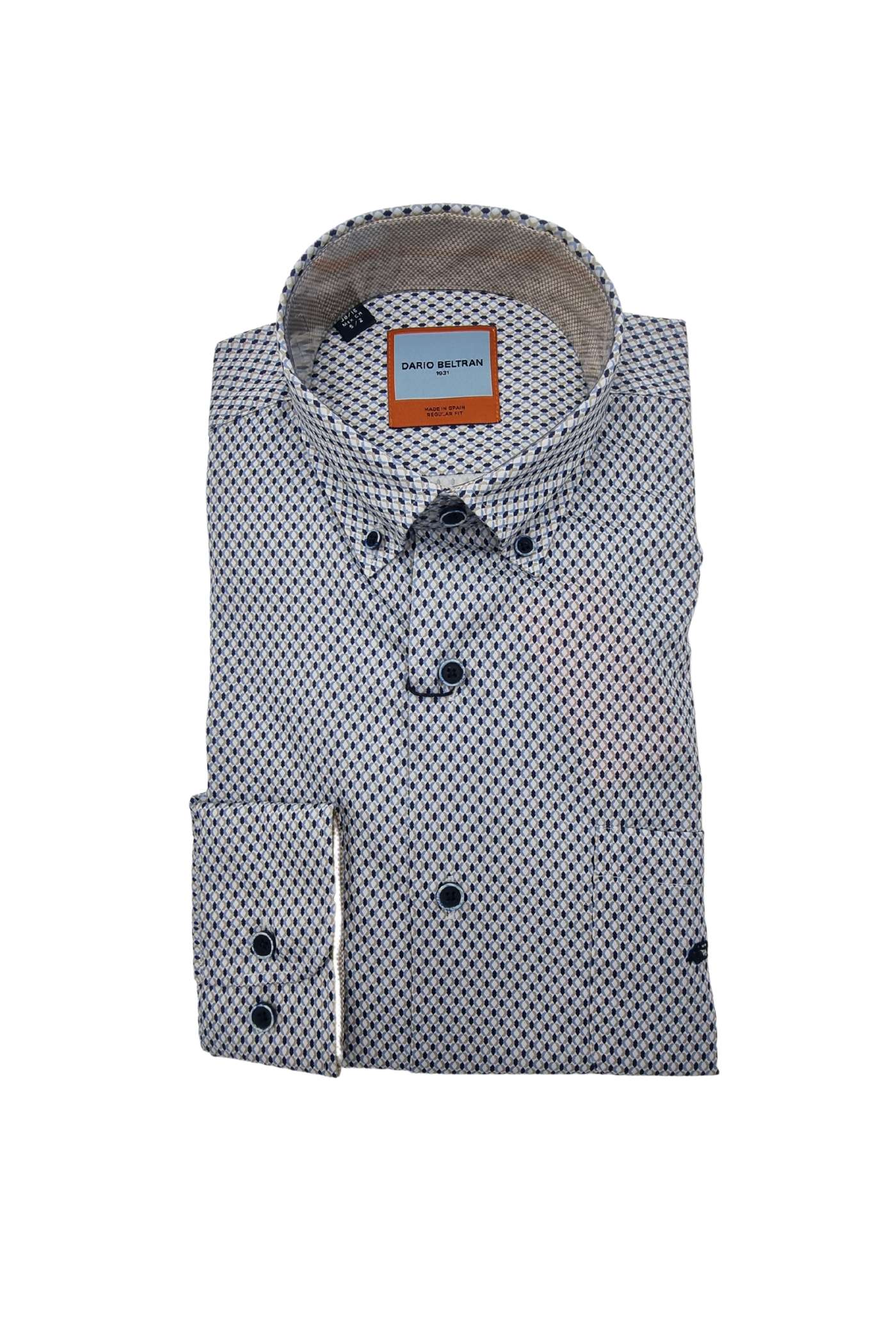 DARIO BELTRAN Bastida Navy/Beige/Blue Diamond Pattern Shirt Navy/Beige/Blue front view