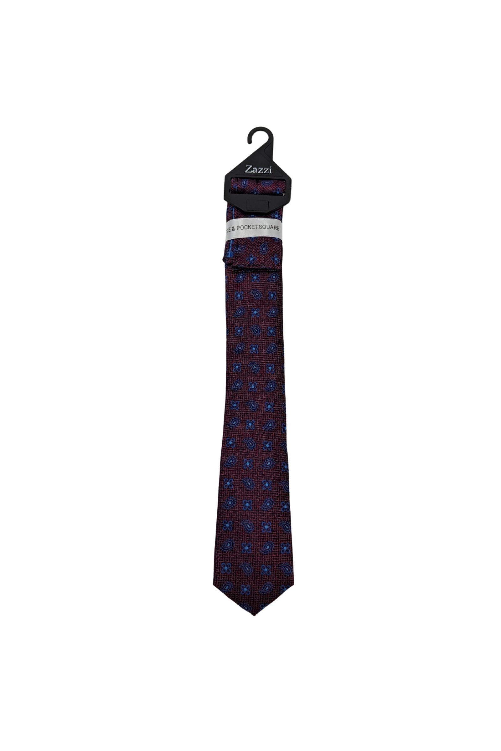 Burgundy/Blue Paisley Boys Tie & Pocket Square-Front View