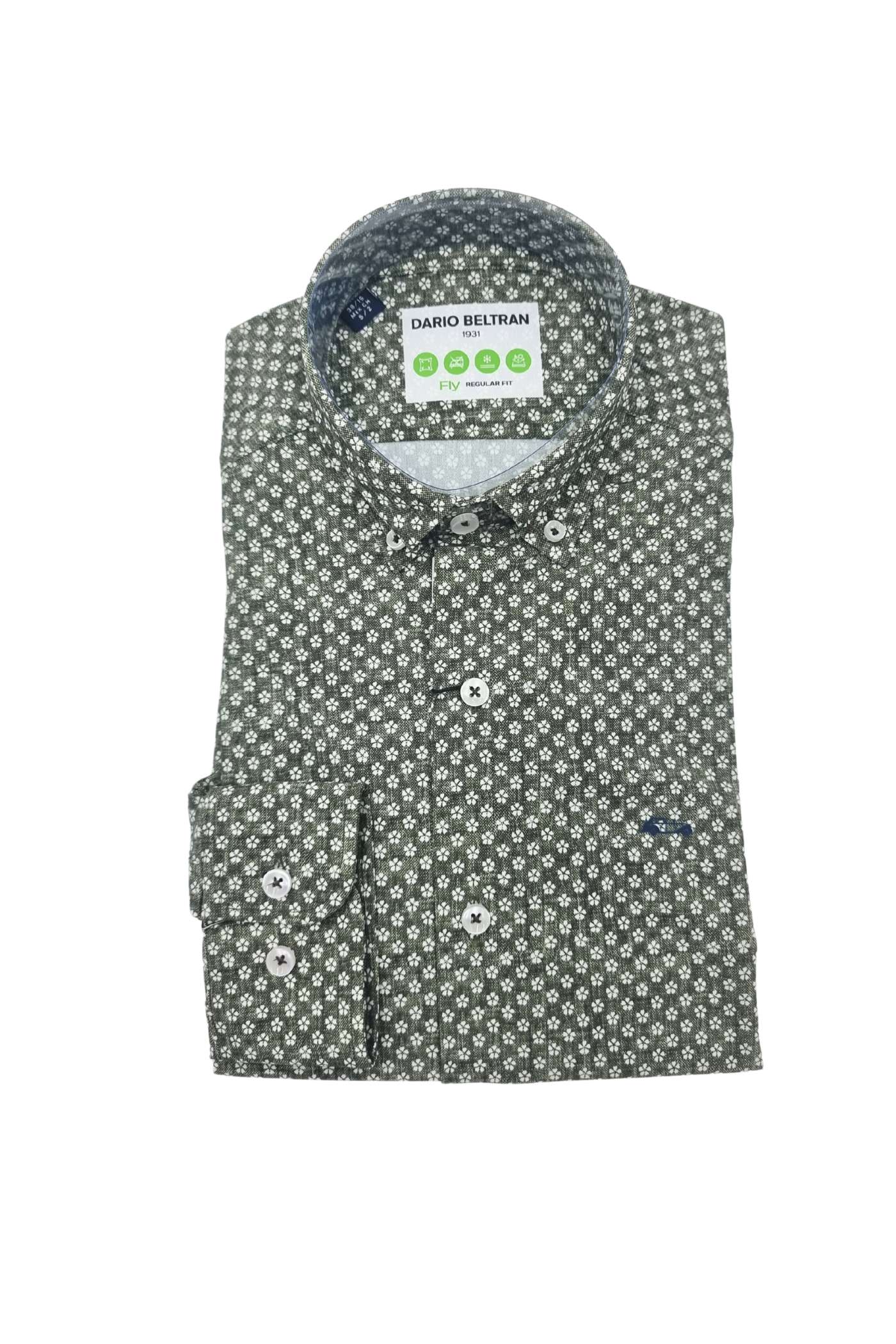 DARIO BELTRAN Badul Green / White Flower Pattern Long Sleeve Shirt Green/White back view
