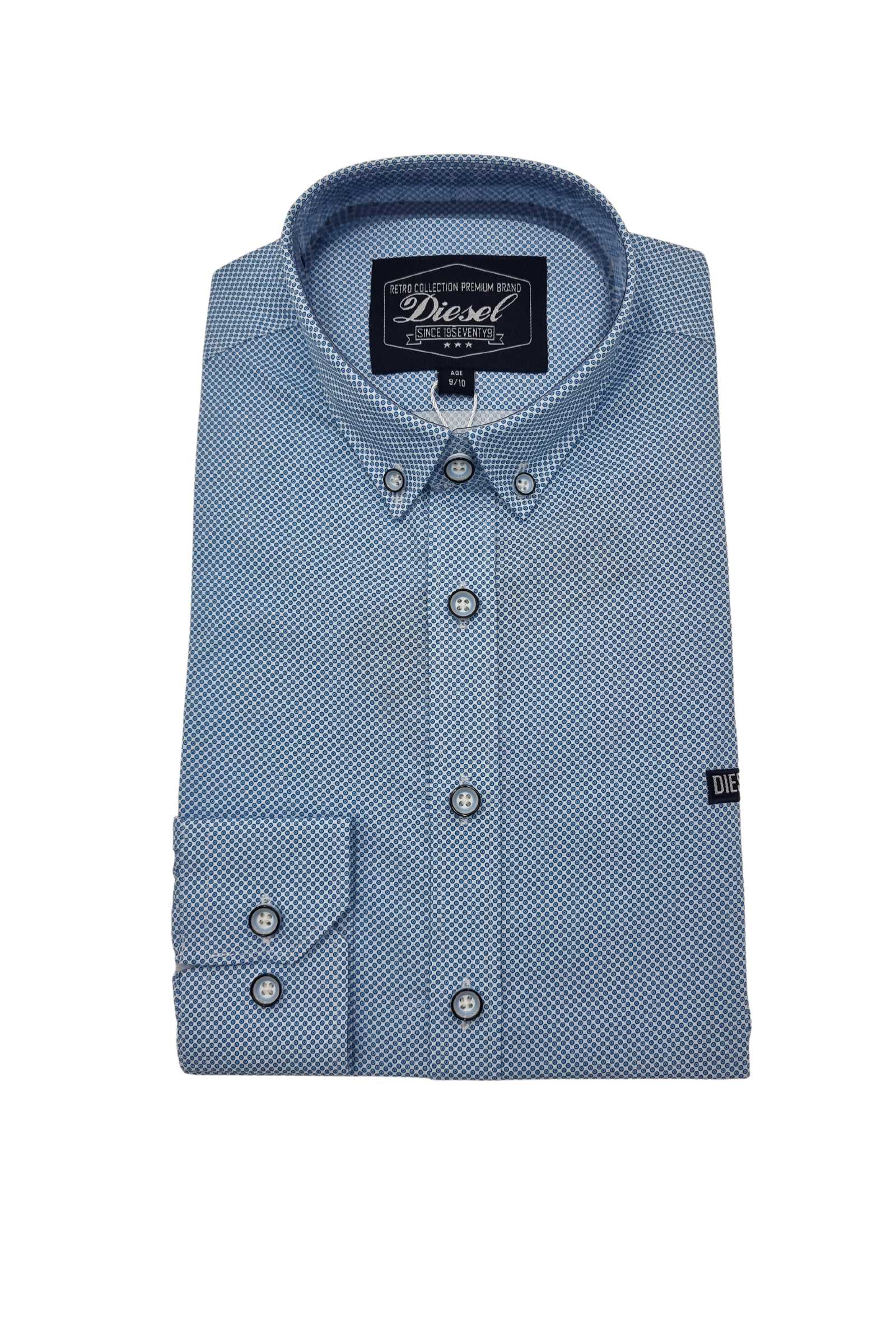 Boy's Casen Blue Dot Shirt-Front View