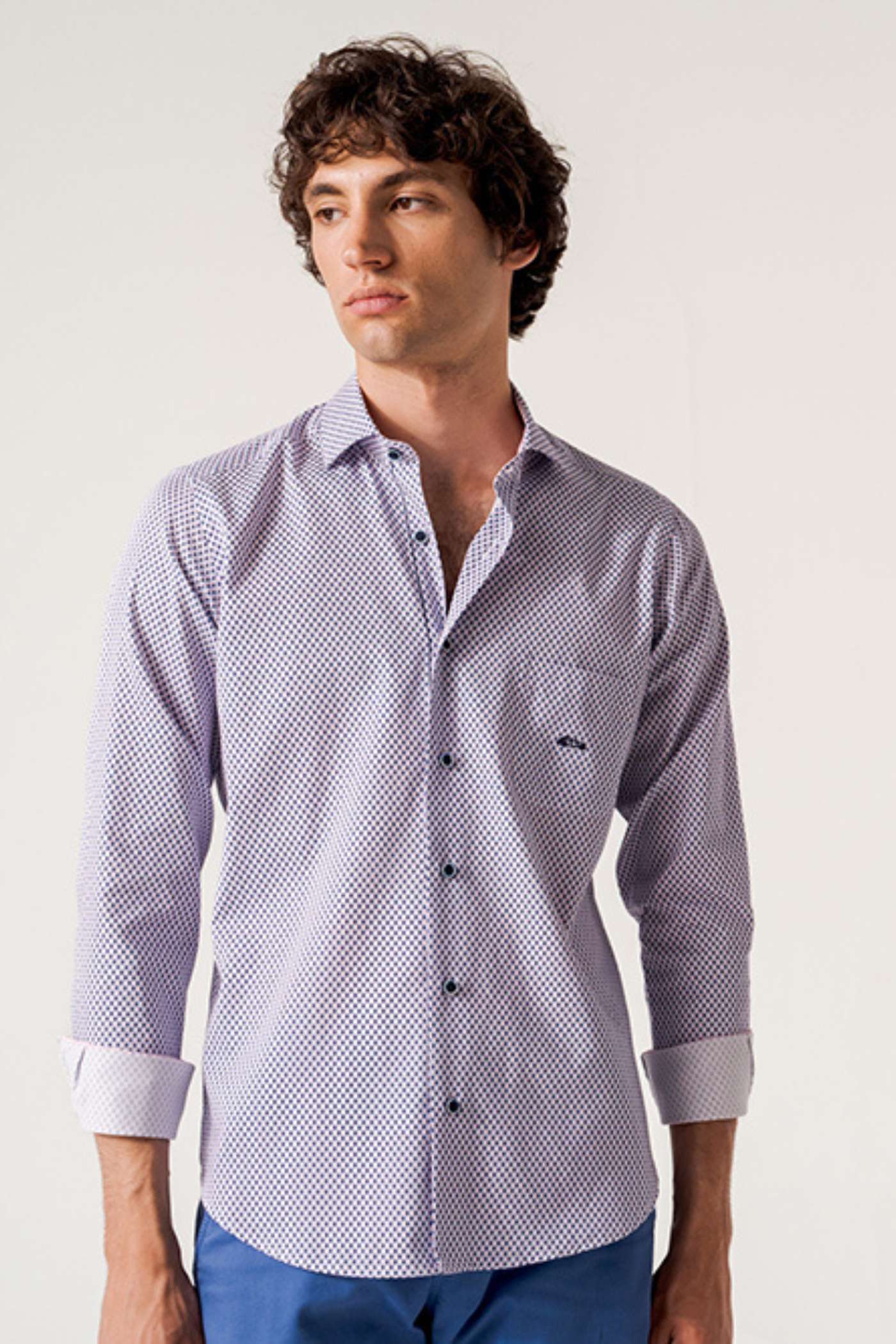 DARIO BELTRAN Bastida Navy/White/Pink Diamond Pattern Shirt Navy/White/Pink front view