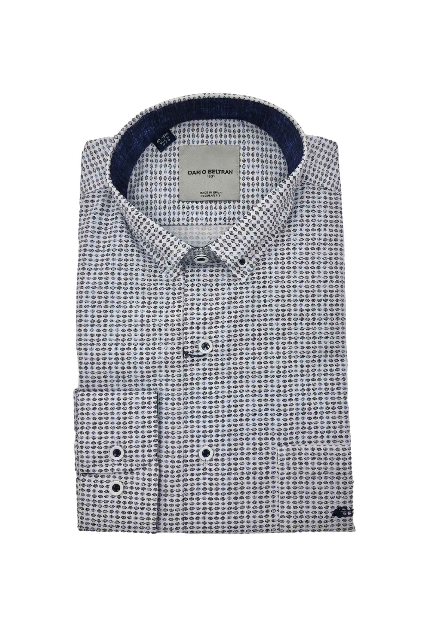 Men's Araiz White with Navy/Blue Diamond Print Shirt-Front View