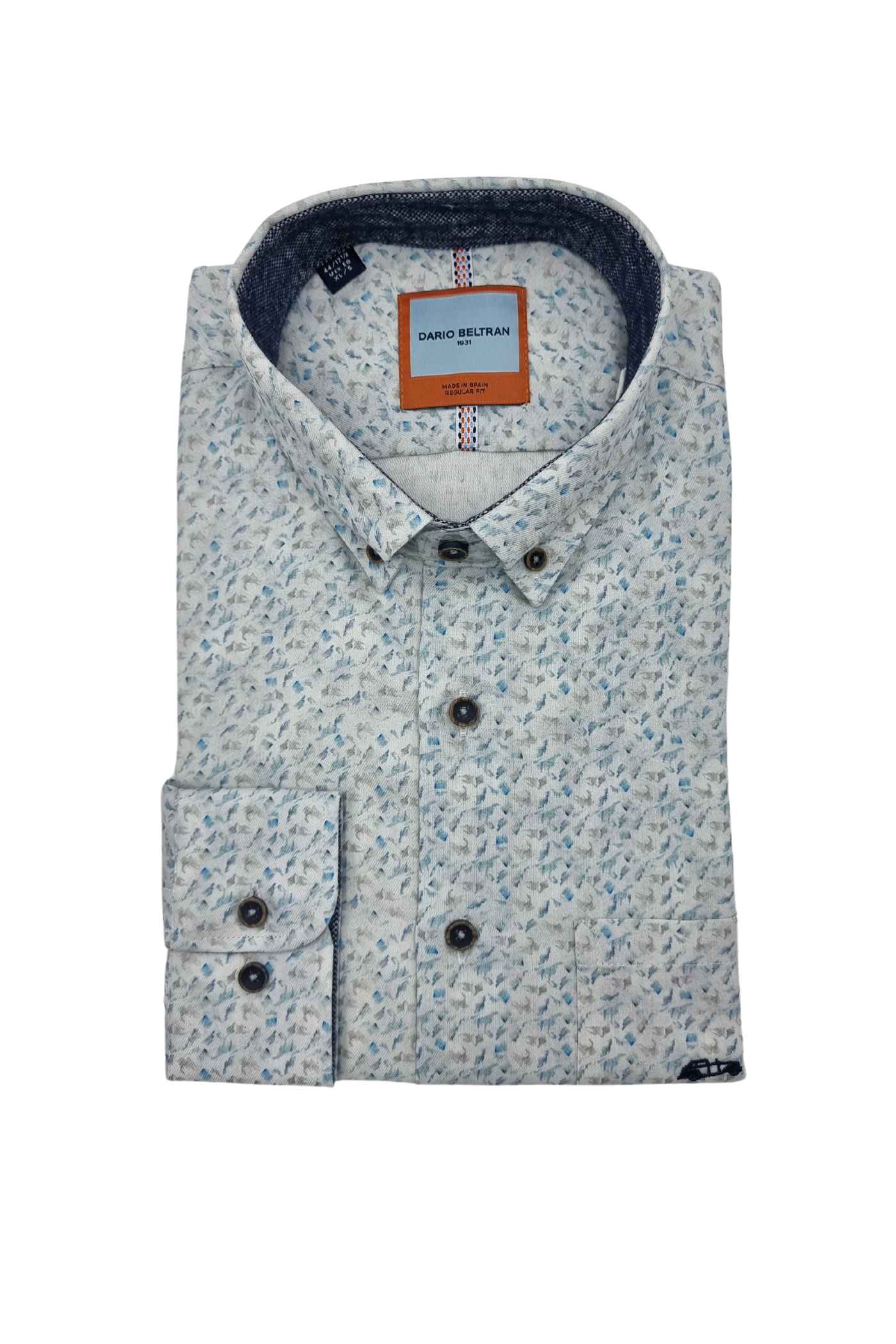 DARIO BELTRAN Lumbier Silver/Teal Pattern Shirt Silver/Teal front view