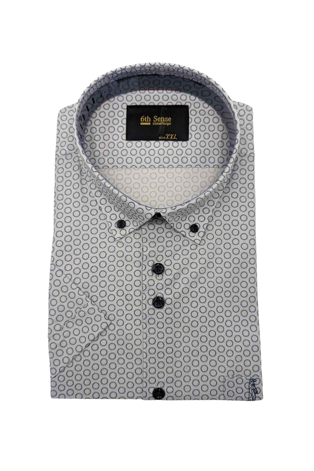 Men's Button Down White/Navy Circle Print Shirt-Front View