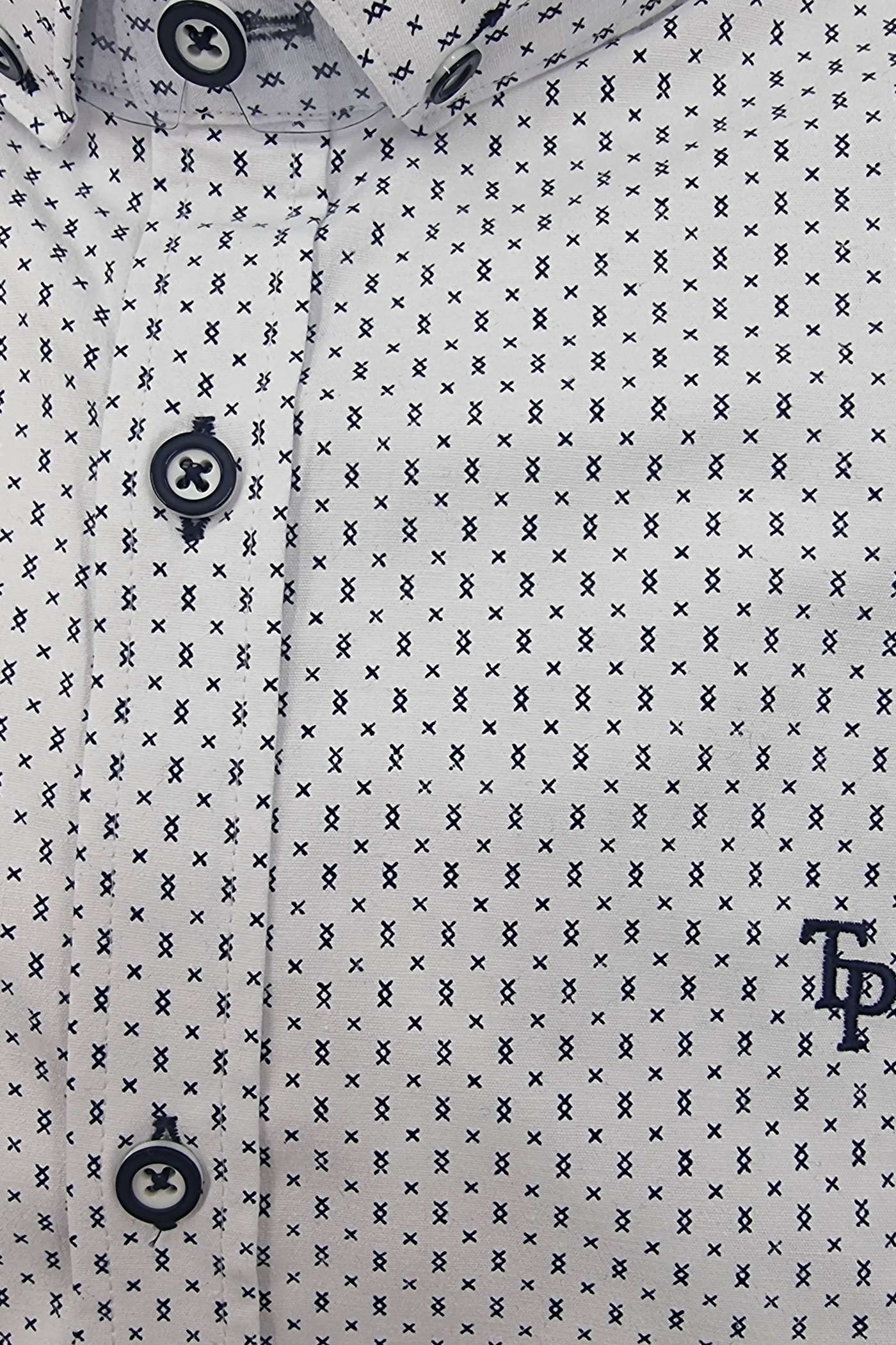 Men's Tom Penn White/Navy Long Sleeve Shirt-Closer View