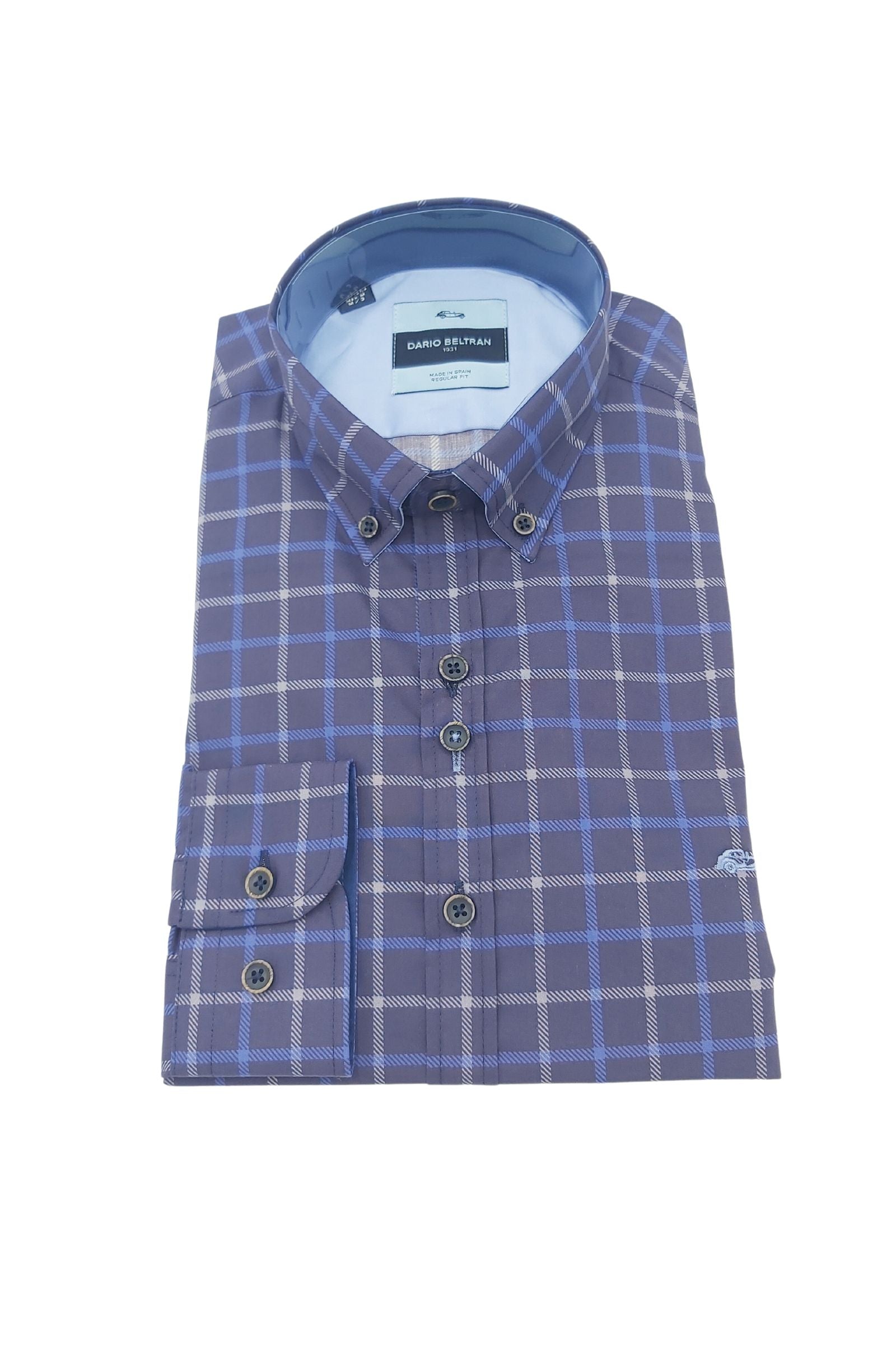 Men's Majuelo Blue/White/Purple Square Pattern Shirt-Front View