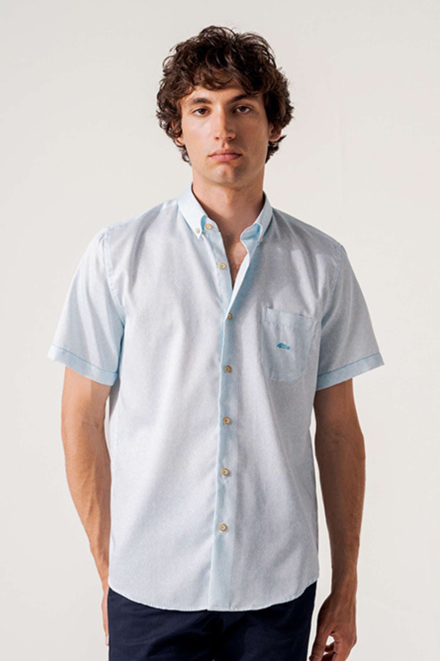 DARIO BELTRAN Galindo Sky Blue / White Shirt Sky Blue/White model front view