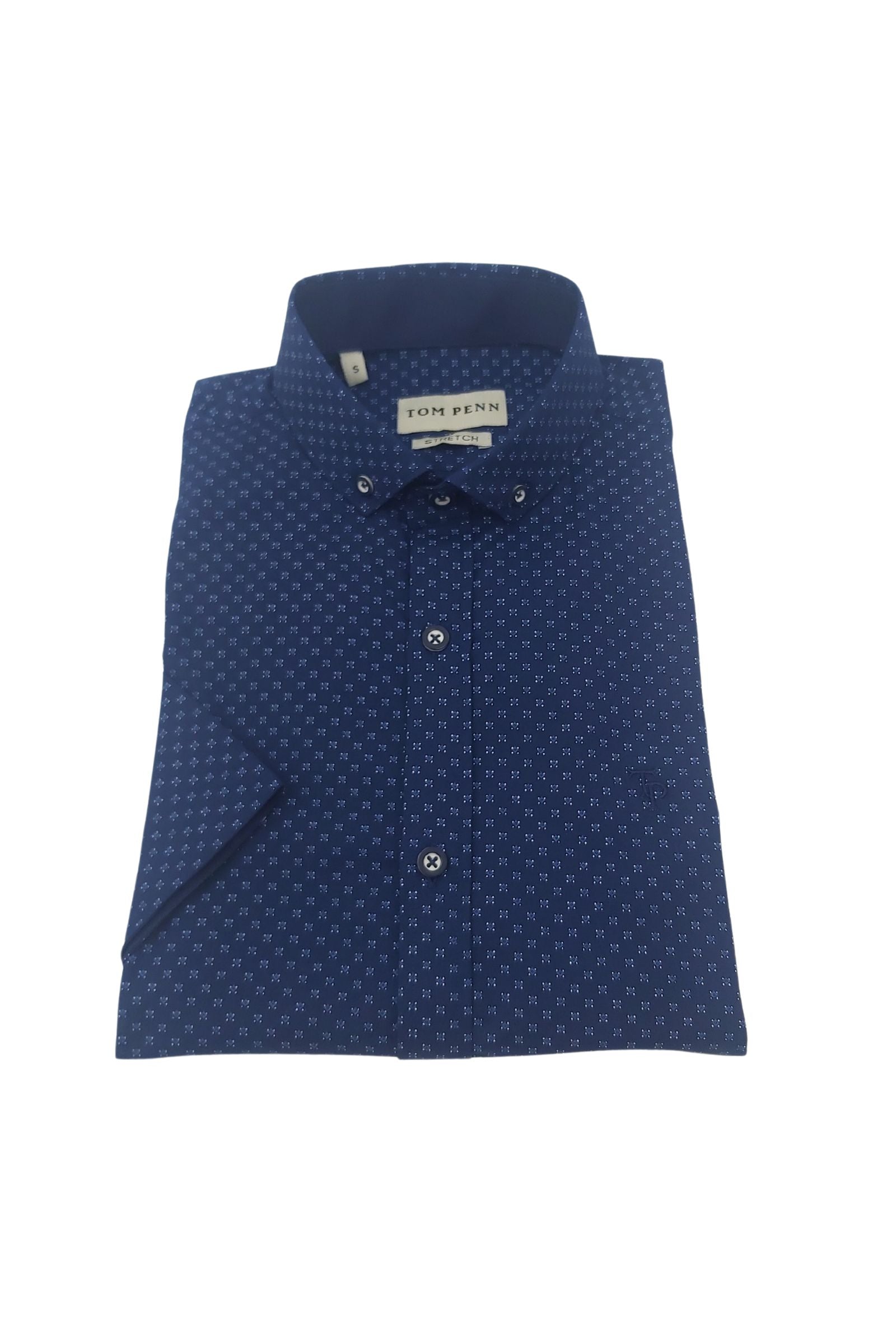 tom penn Tom Penn Short Sleeve Shirt Navy Dimond Pattern Navy front view