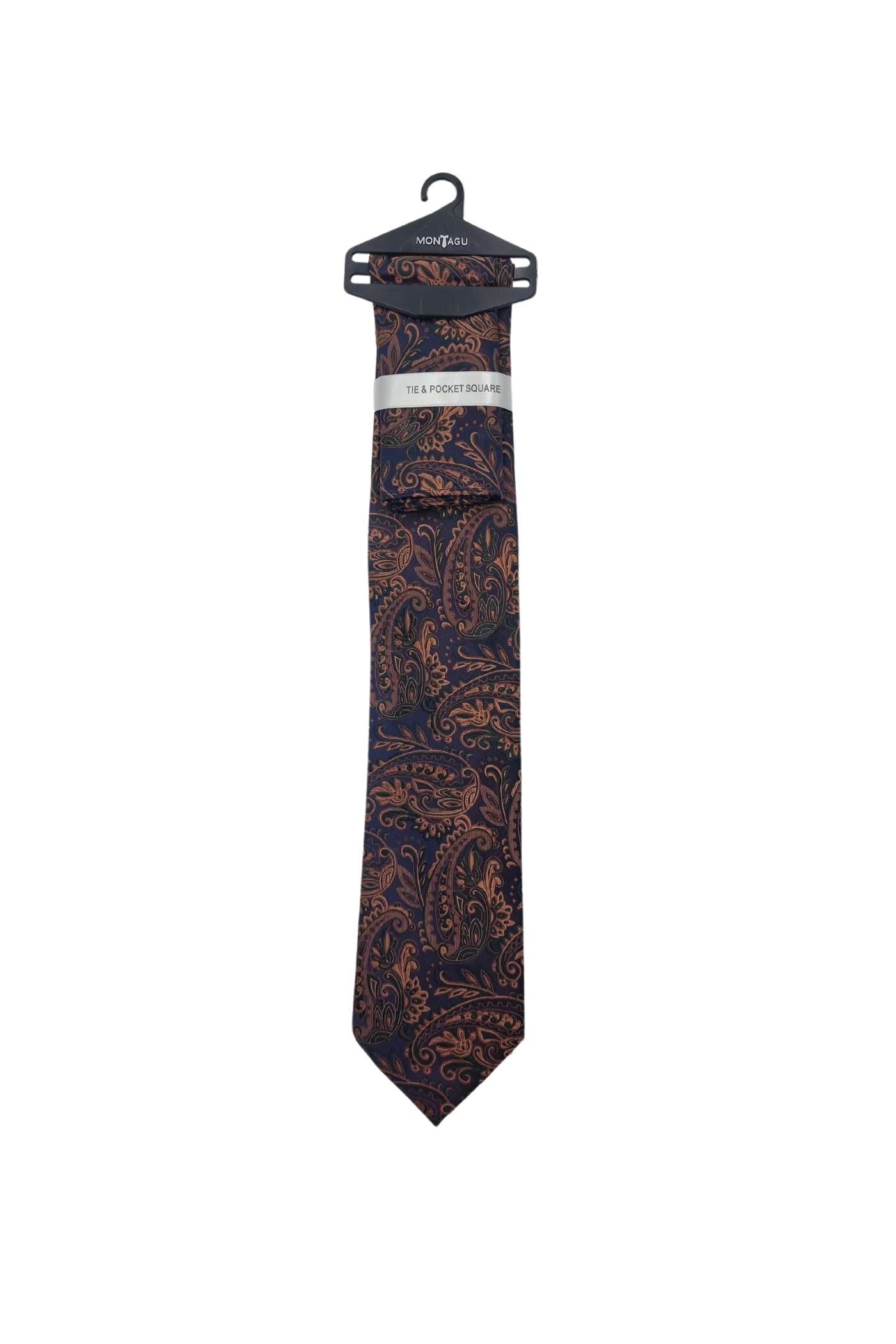 Zazzi Paisley Tie & Pocket Square Set - Rust Rust front view