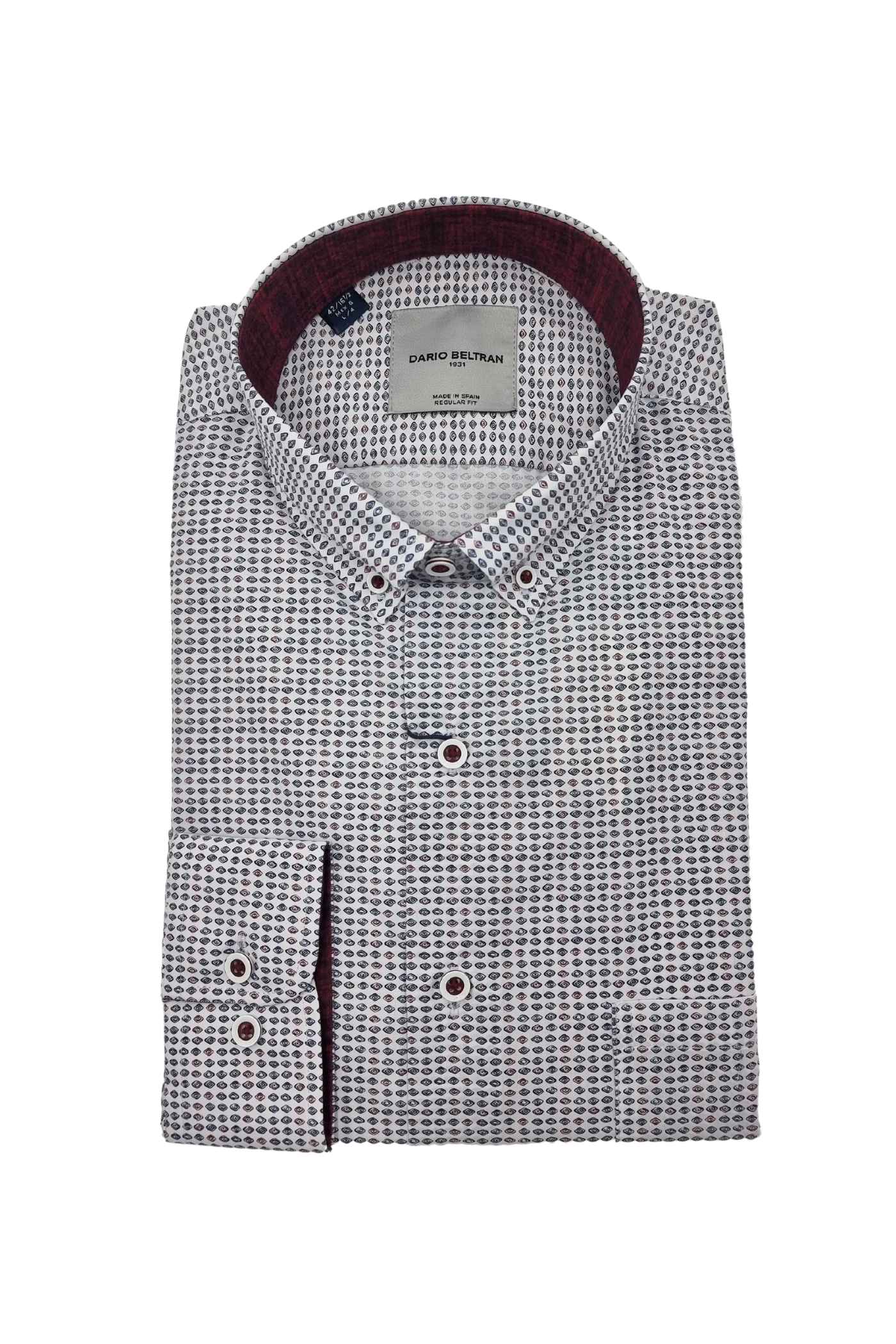 Men's Araiz White with Navy/Red Diamond Print Shirt-Front View