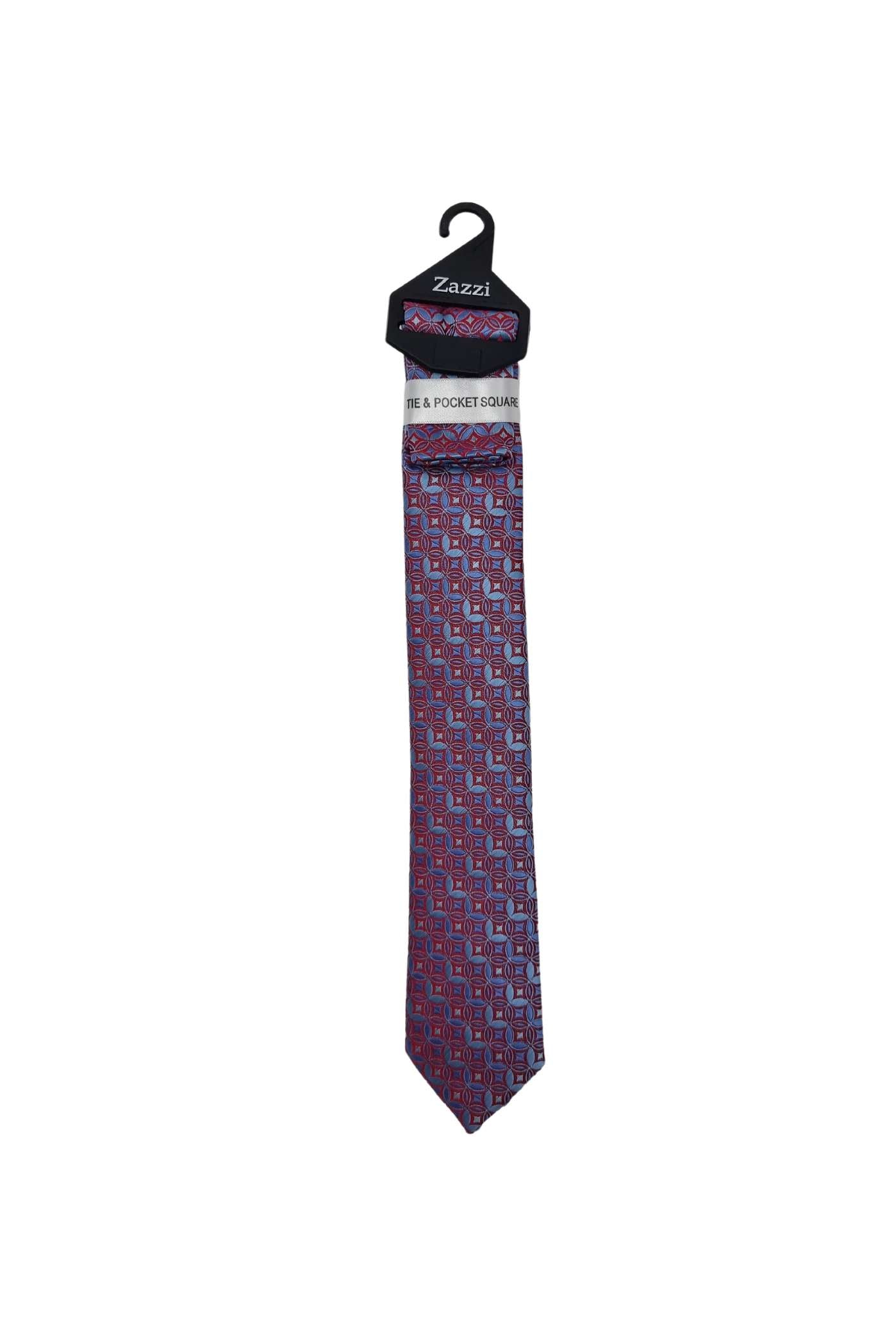 Boys Pattern Tie & Pocket Square Set-Blue/Red