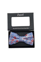 Zazzi Boyswear Floral Zazzi Boys Bow & Pocket Square Set-Sky Blue/Red Sky Blue/Red front view