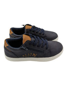 Side view of boys navy formal shoes