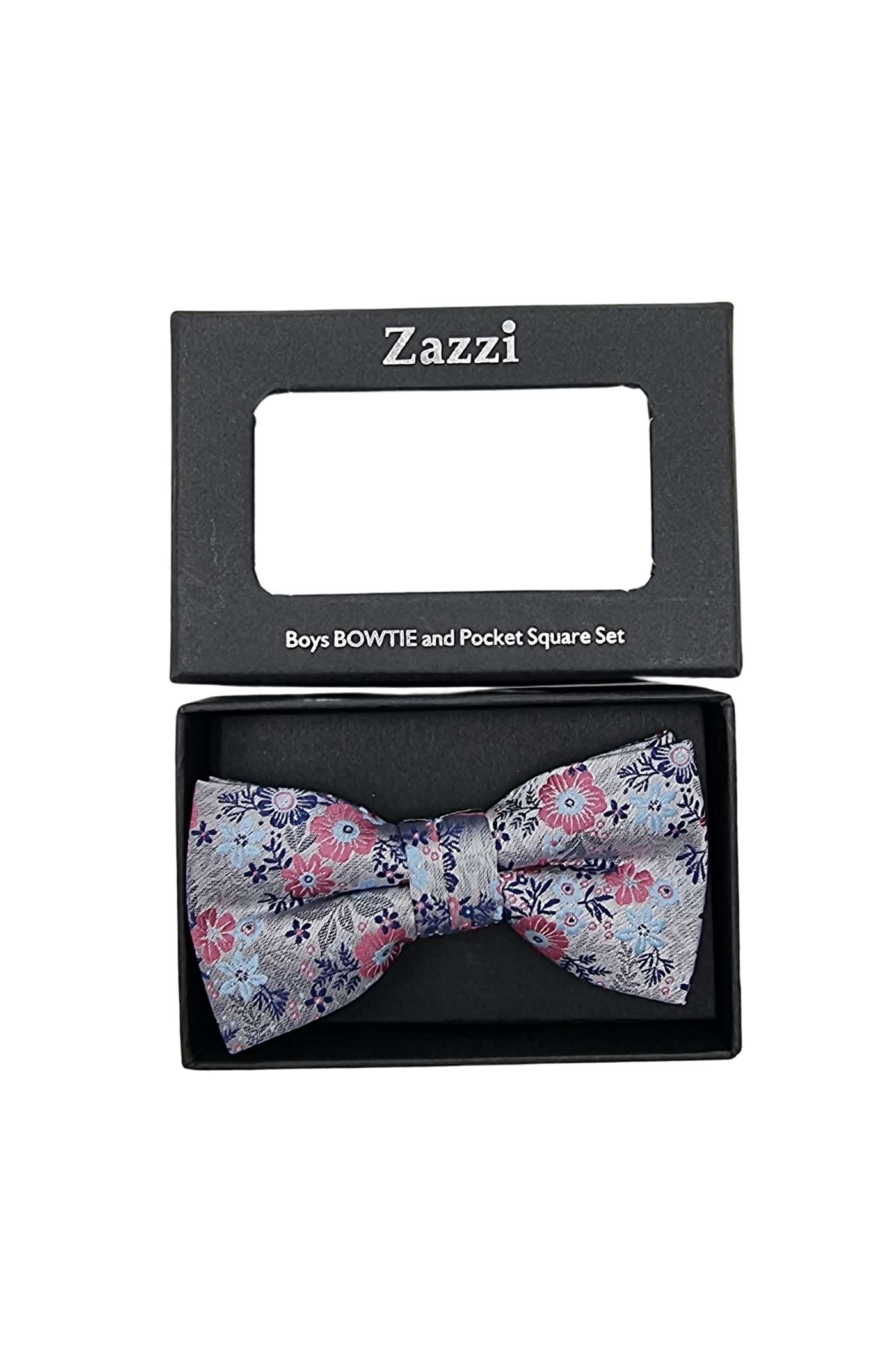 Zazzi Boyswear Floral Zazzi Boys Bow & Pocket Square Set-Lilac/Sky Blue Lilac/Pink/Sky Blue front view