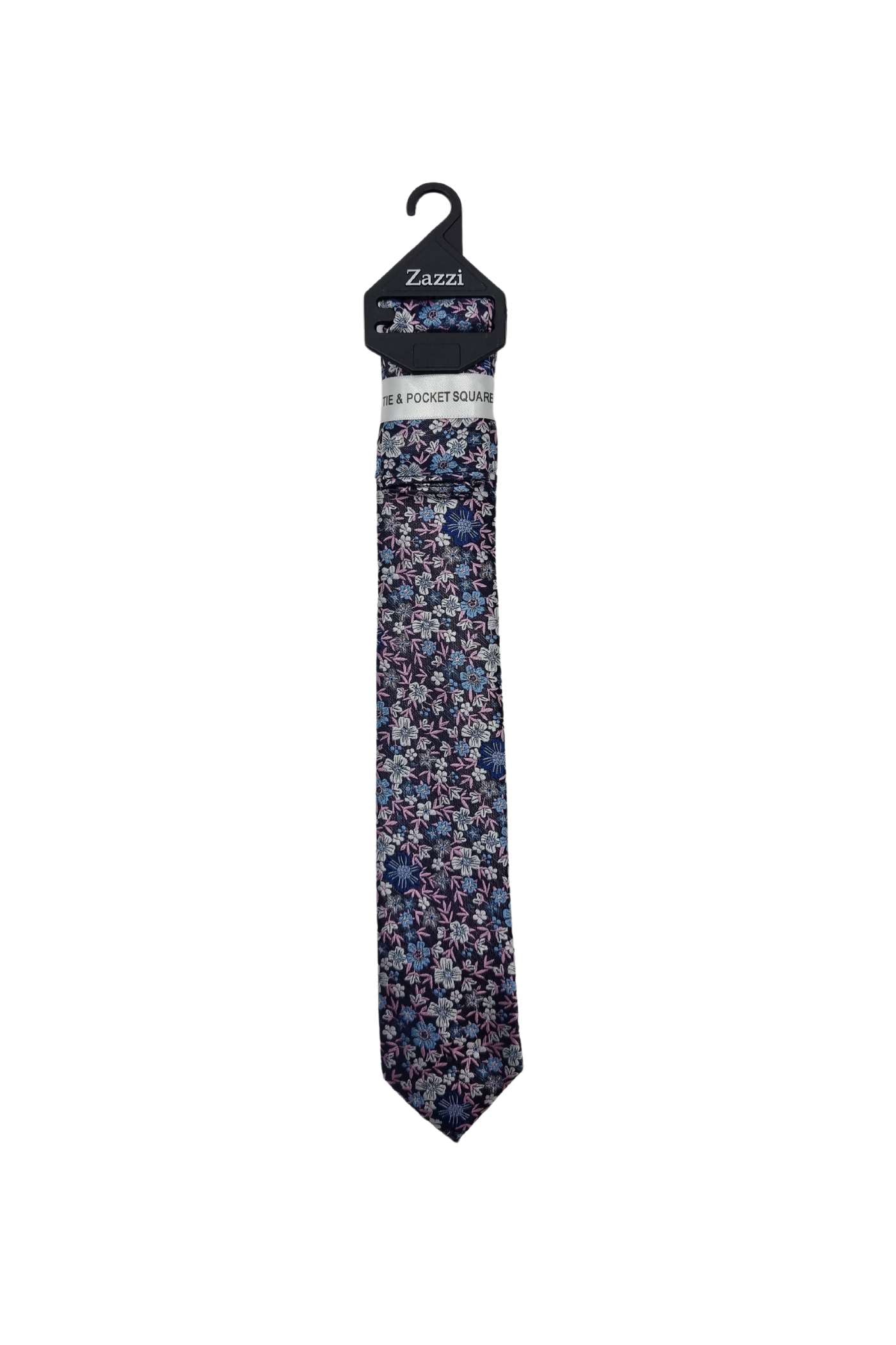 Boys Floral Tie & Pocket Square Set-Navy/Pink/Silver