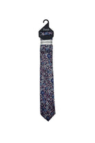 Zazzi Boyswear Kid Boys Floral Tie & Pocket Square Set-Navy/Pink/Silver Navy/Pink/Silver front view