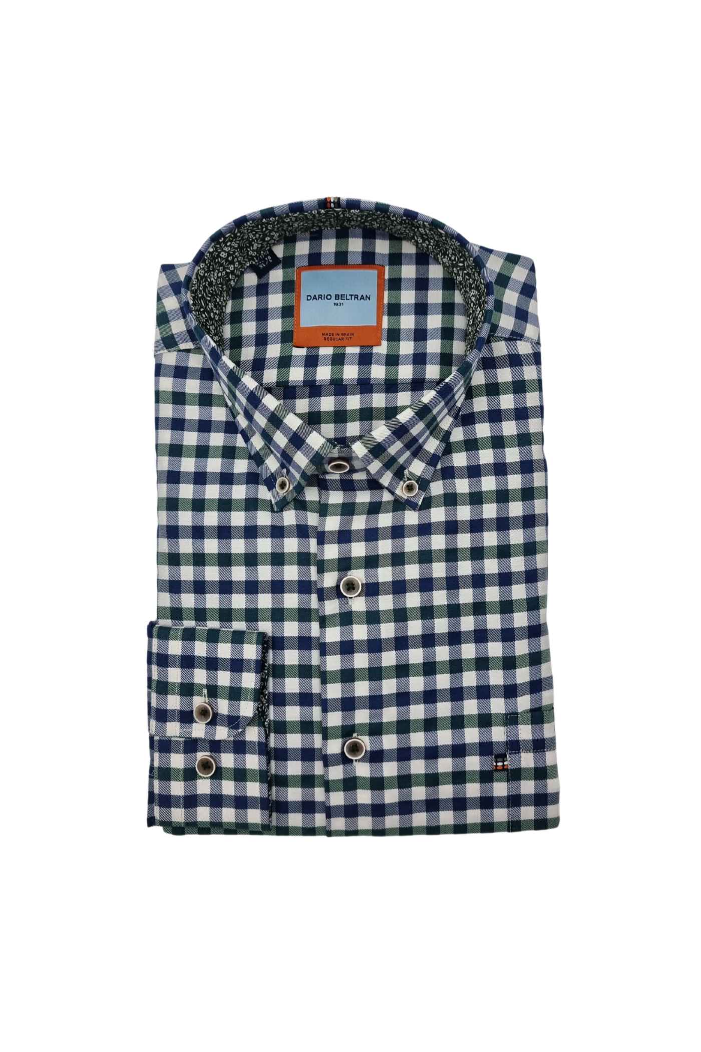 Men's Irantea Navy/Green Check Print Shirt-Front View