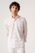 DARIO BELTRAN Baget Pink/Grey Dot Shirt Pink/Grey model front view