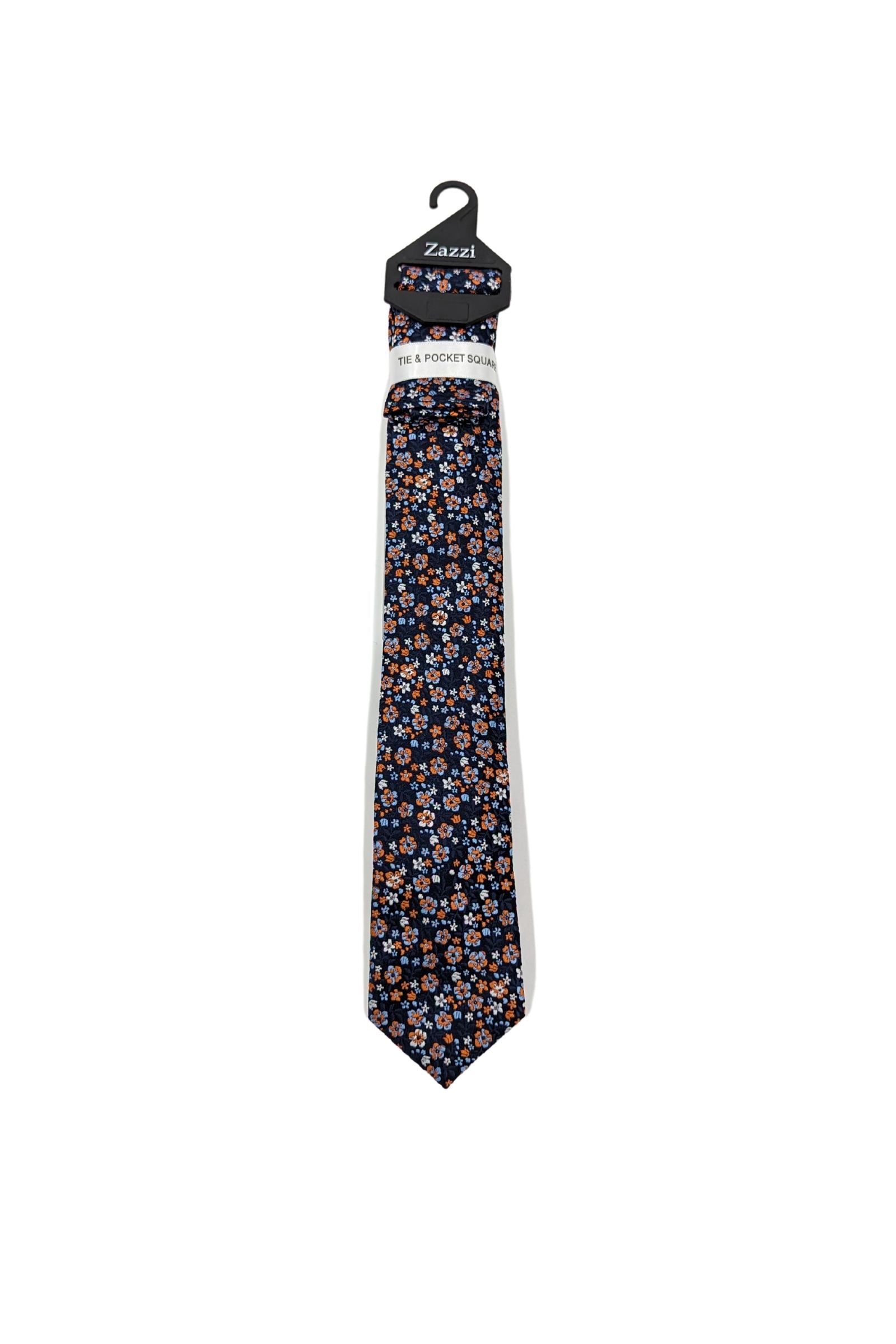 Zazzi Boyswear Orange Floral Boys Tie & Pocket Square Orange front view