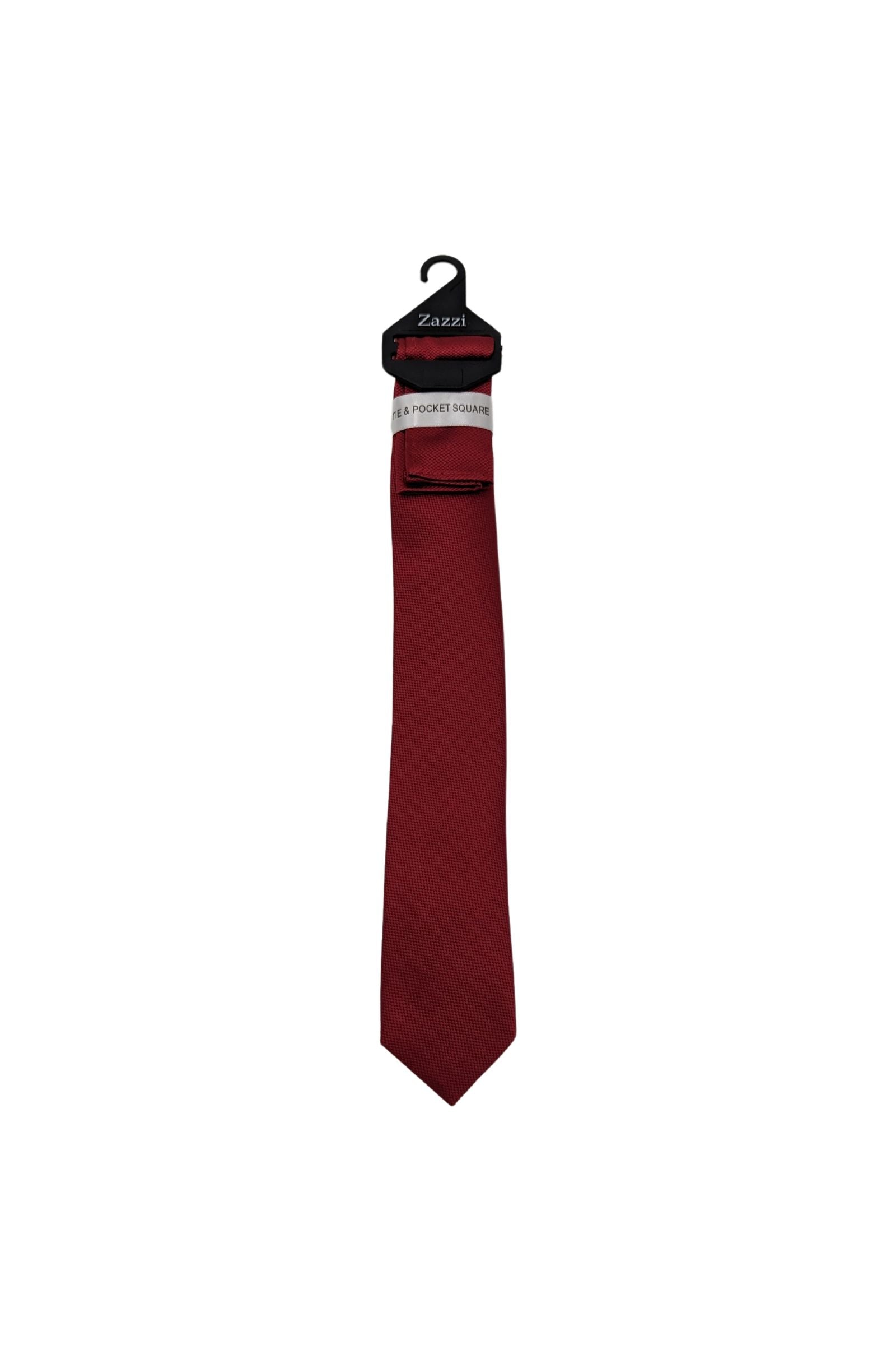 Red Plain Boys Tie & Pocket Square-Front View