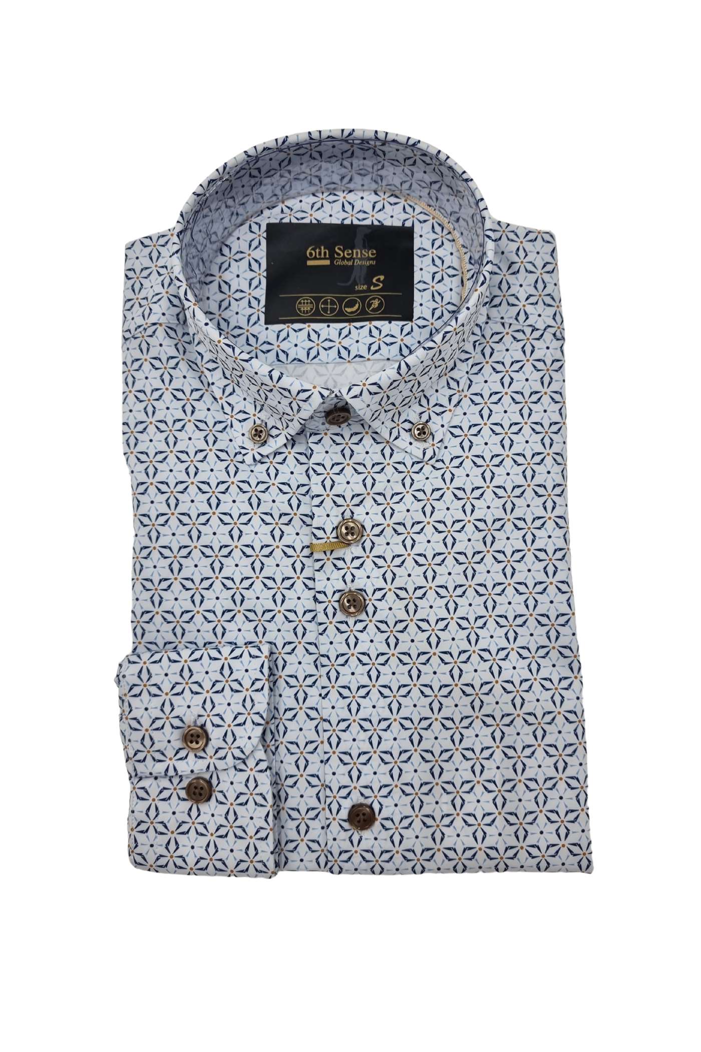 6TH SENSE Perform 2 Long Sleeve Navy/White/Gold Star Pattern Shirt Navy/White/Gold front view
