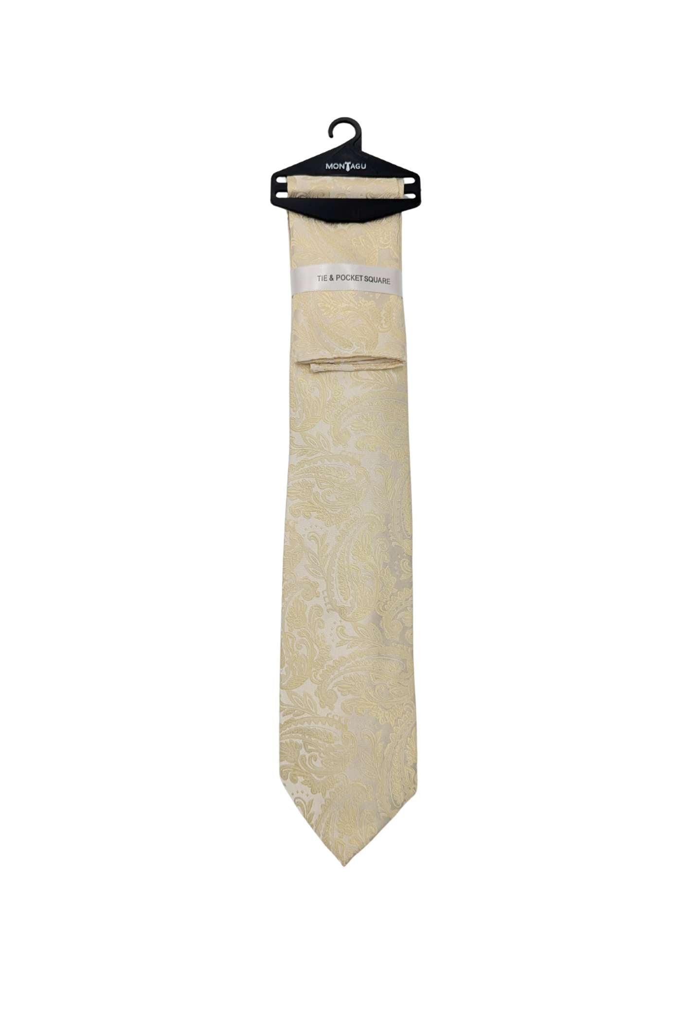 Zazzi Paisley Tie With Pocket Square - Buttercream Buttercream front view