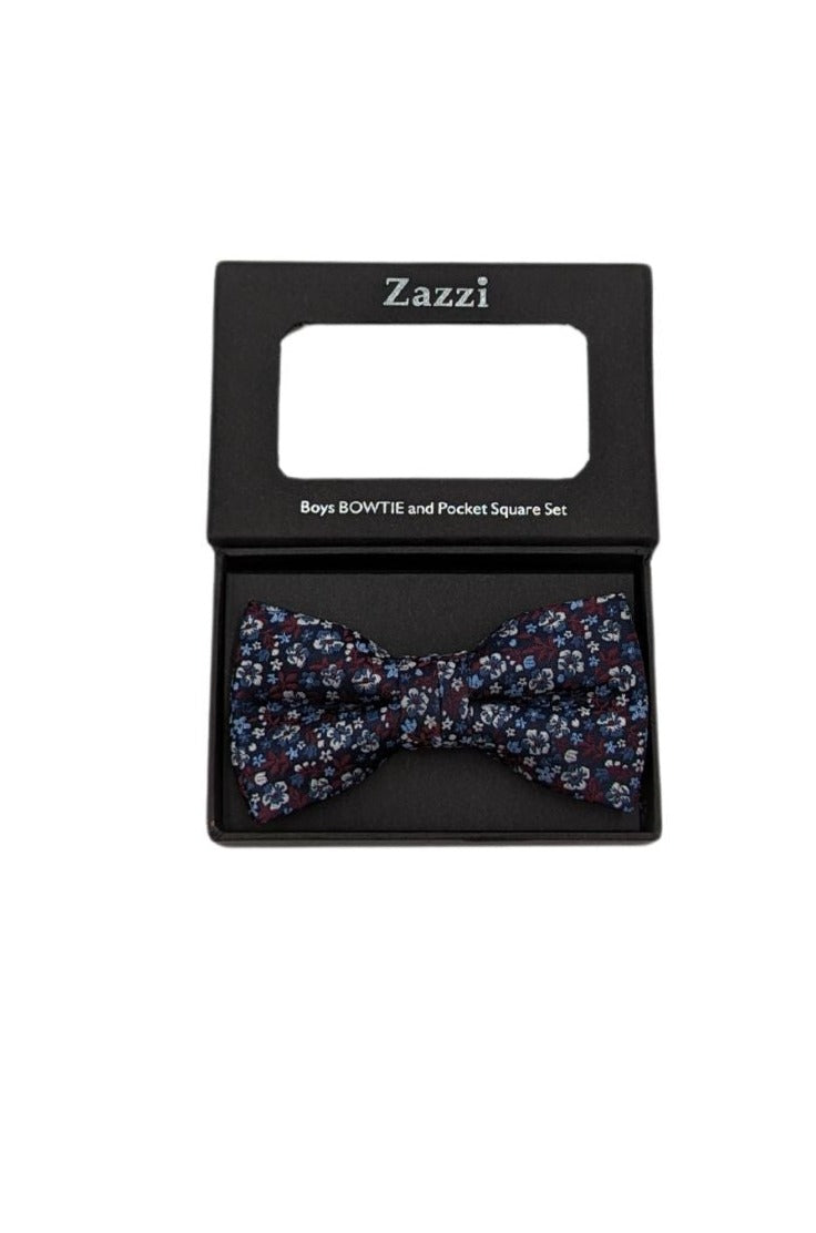Zazzi Boyswear Burgundy Floral Boys Bow & Pocket Square Burgundy front view