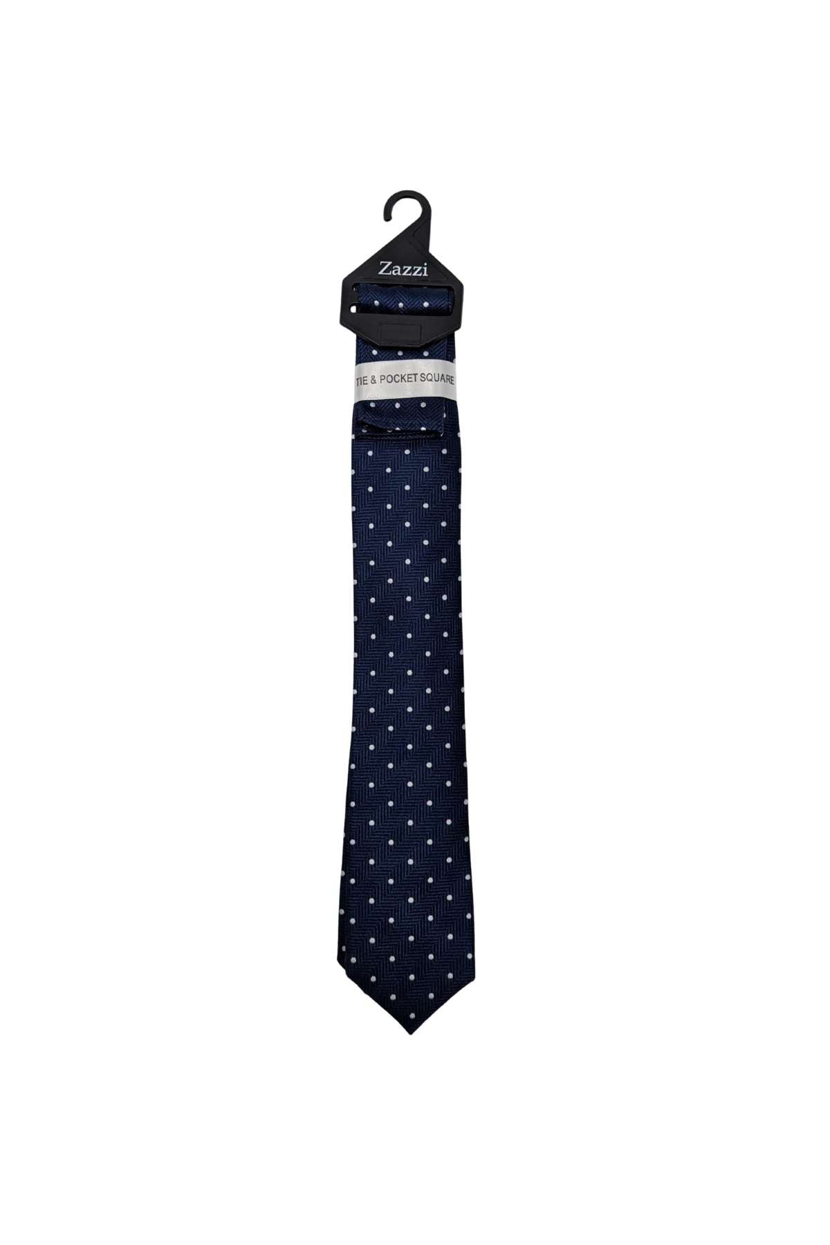 Boys navy polka dot tie and pocket square set
