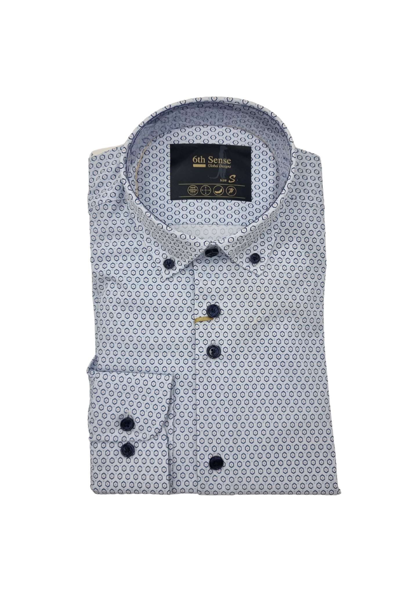 6TH SENSE Perform 3 Long Sleeve Navy/White/Yellow Hexagon Pattern Shirt Navy/White/Yellow front view