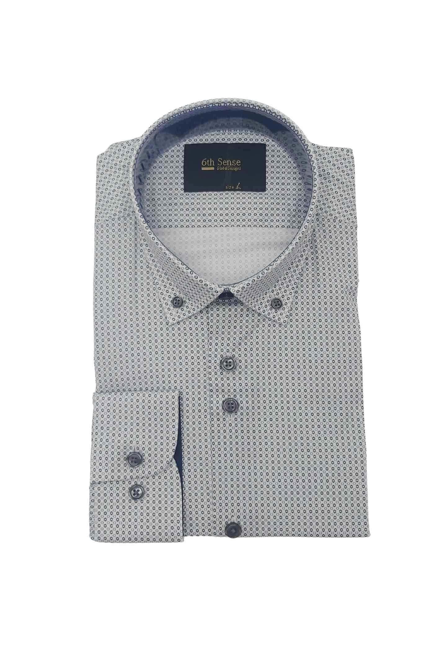 Men's Button Down Grey/Black Diamond Print Shirt-Front View