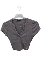Ladies Grey Vintage Look Cropped Top-Front View