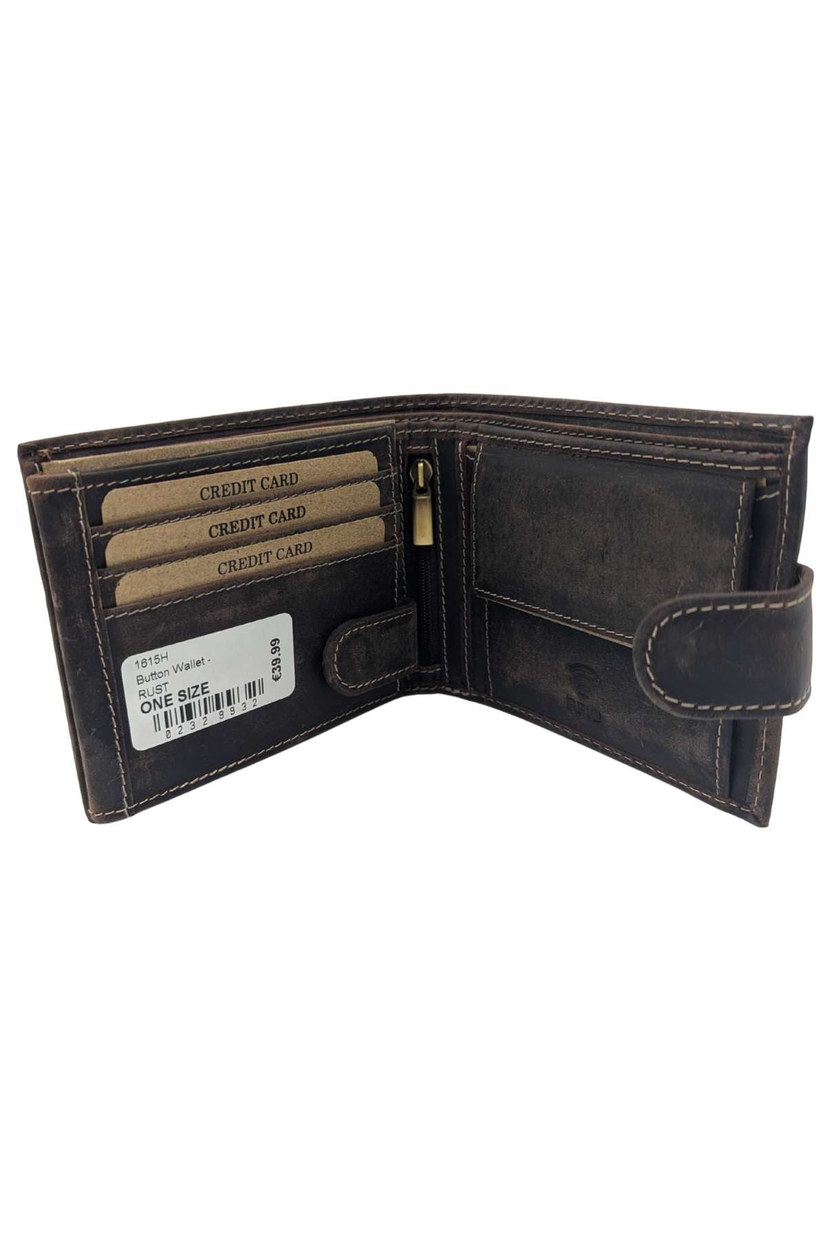 GILT EDGE Button Leather Rust Wallet RUST model front view