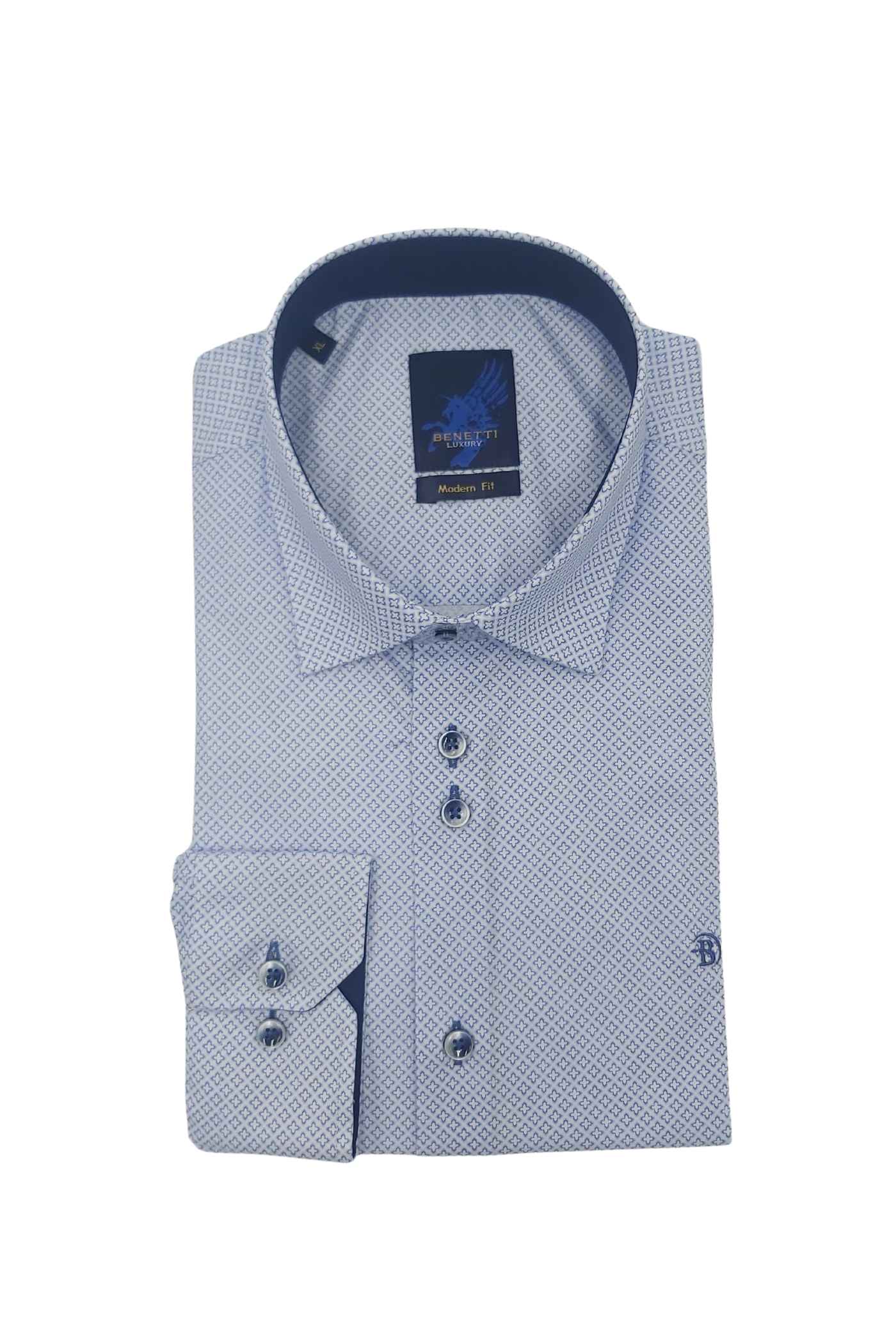 Men's Barker Long Sleeve Casual Shirt - Blue-Front View