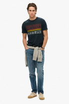 SUPERDRY Japan Stripe Relaxed Tee-Eclipse Navy ECLIPSE NAVY model front view