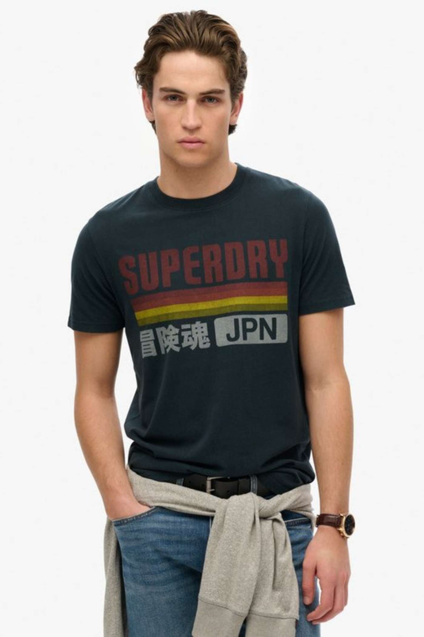 SUPERDRY Japan Stripe Relaxed Tee-Eclipse Navy ECLIPSE NAVY front view