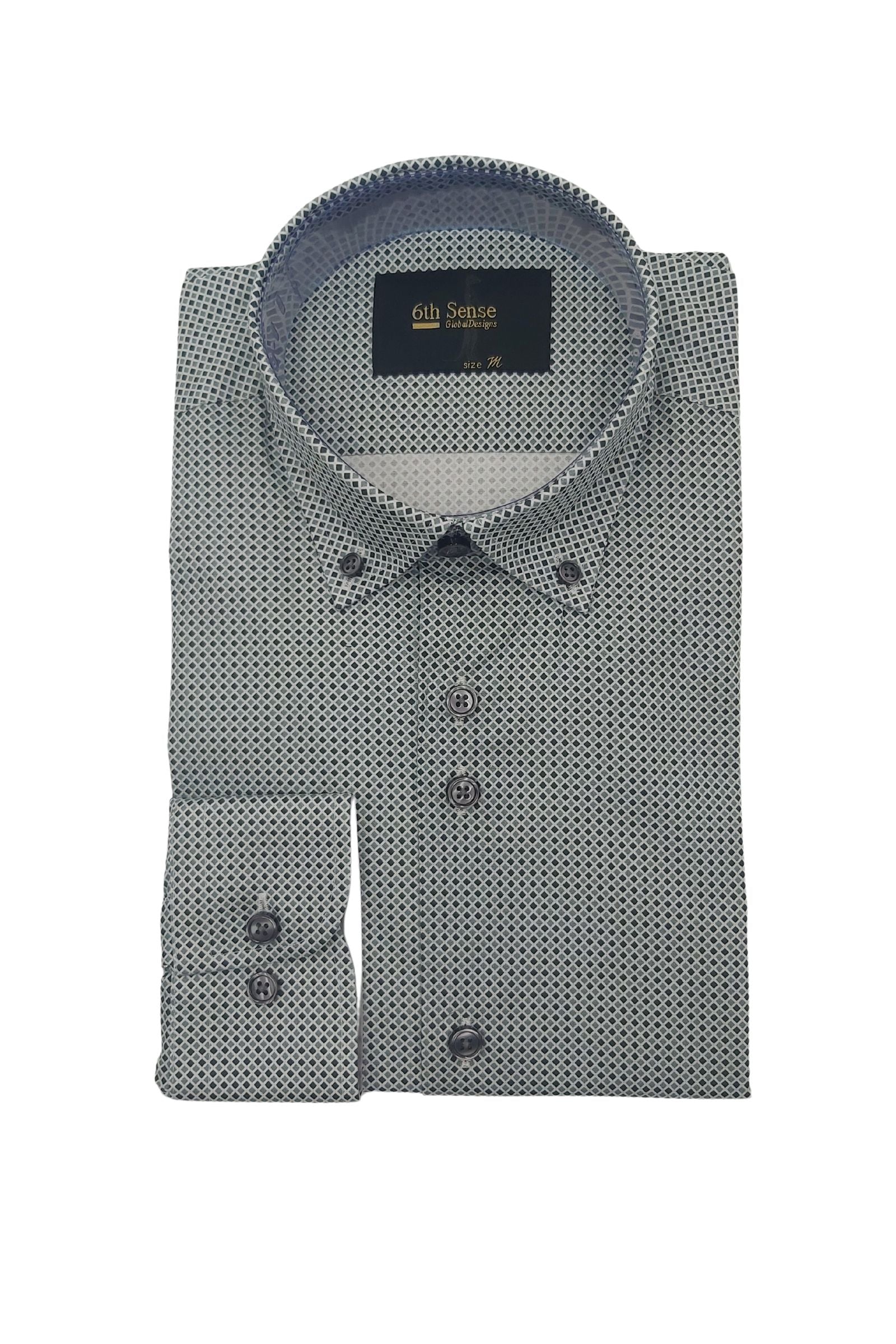 Men's Button Down Green/Black Diamond Print Shirt-Front View